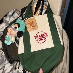 Trader Joe's Mini Canvas Tote Bag with Buttercup Keychain/ Purse charm